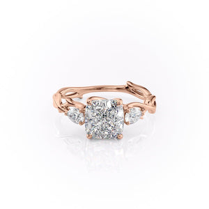 The Three Stone Twig Set  With A 1.5 Carat Cushion 14K Rose Gold Moissanite