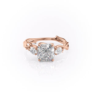 The Twig Set  With A 4 Carat Cushion 14K Rose Gold Moissanite