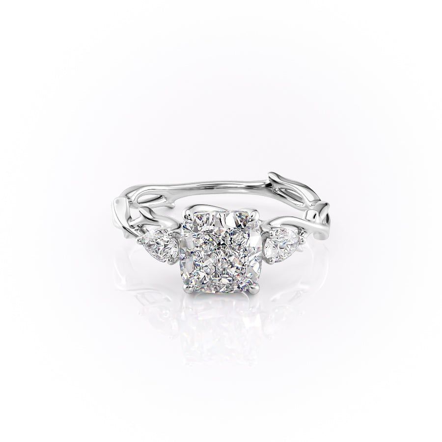 The Twig Set  With A 3 Carat Cushion 14K White Gold Moissanite