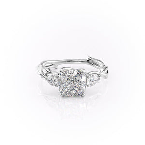 The Three Stone Twig Set  With A 2.5 Carat Cushion 18K White Gold Moissanite
