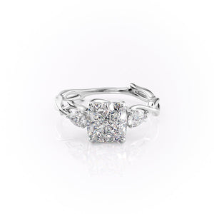 The Twig Set  With A 4 Carat Cushion 14K White Gold Moissanite