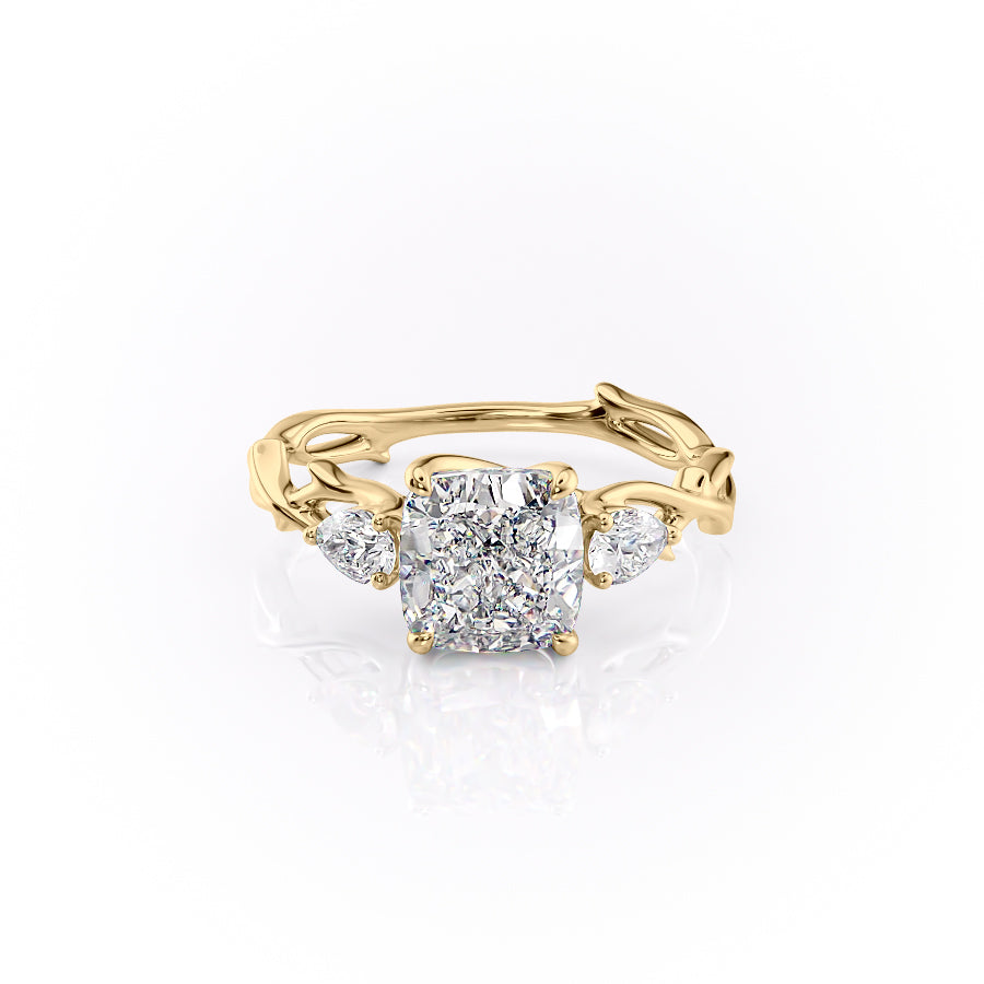 The Twig Set  With A 1.5 Carat Cushion 18K Yellow Gold Moissanite