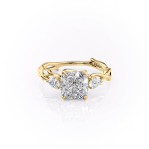 The Twig Set  With A 2 Carat Cushion 18K Yellow Gold Moissanite