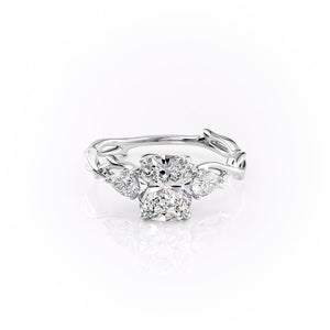 The Three Stone Twig Set  With A 3 Carat E. Cushion 18K White Gold Moissanite