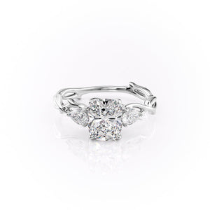 The Three Stone Twig Set With A 3 Carat E. Cushion 14K White Gold Lab Diamond
