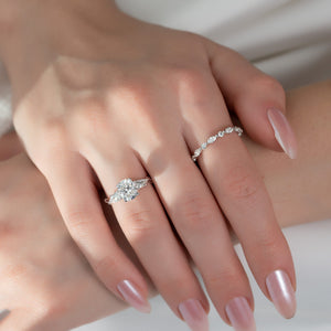 The Three Stone Twig Set  With A 1 Carat E. Cushion 14K White Gold Moissanite