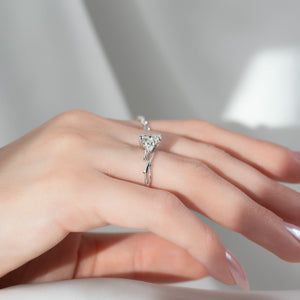 The Three Stone Twig Set  With A 2 Carat E. Cushion 18K White Gold Moissanite