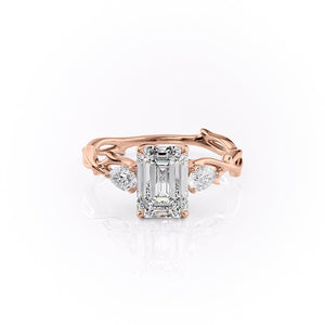 The Three Stone Twig Set  With A 4.5 Carat Emerald 18K Rose Gold Moissanite