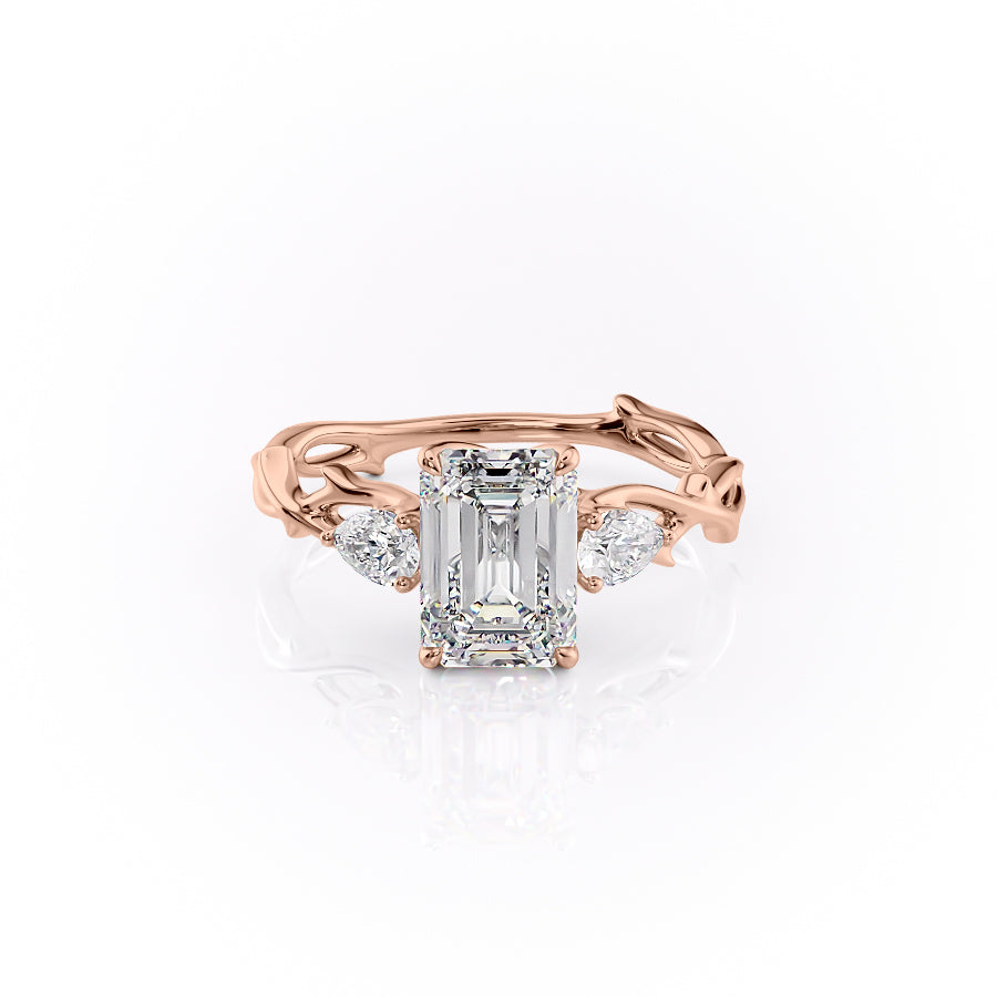 The Twig Set  With A 3 Carat Emerald 14K Rose Gold Moissanite