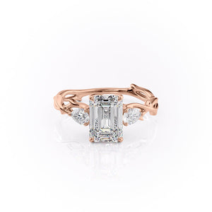 The Twig Set  With A 4.5 Carat Emerald 14K Rose Gold Moissanite