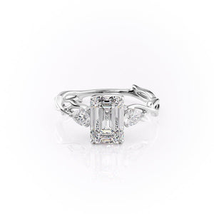 The Three Stone Twig Set  With A 3 Carat Emerald 14K White Gold Moissanite