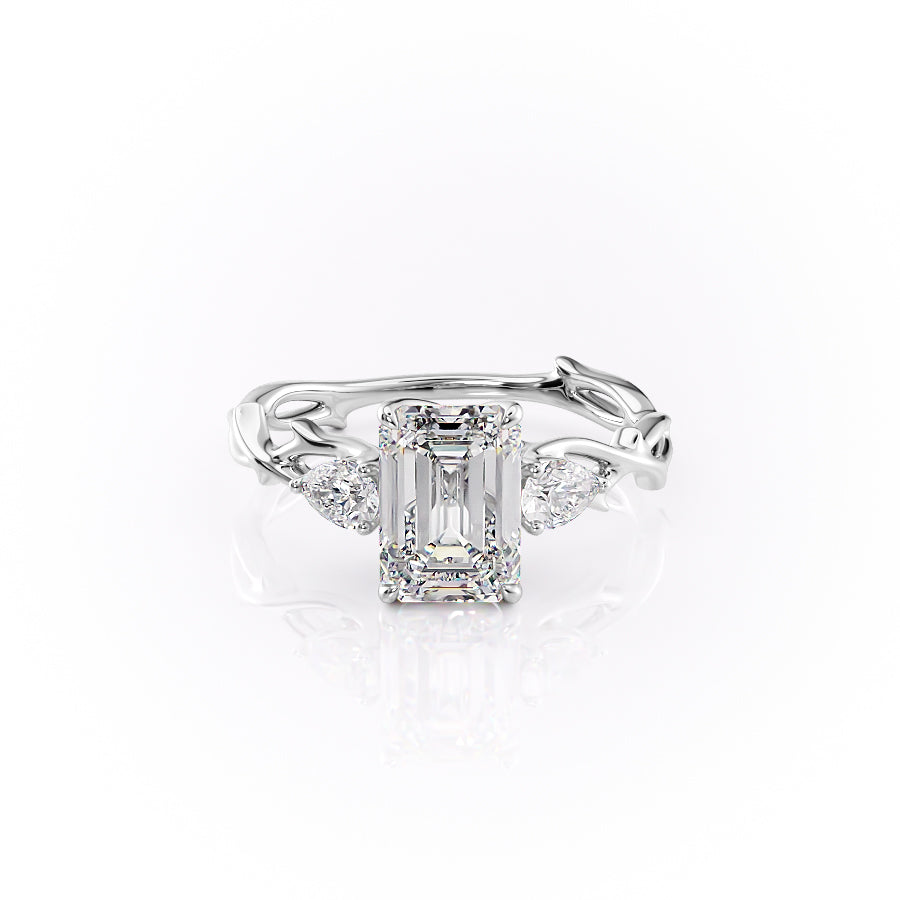 The Twig Set  With A 4 Carat Emerald 18K White Gold Moissanite