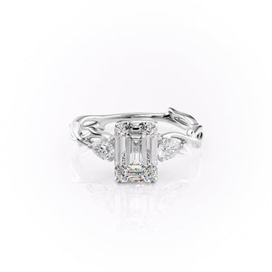 The Twig Set  With A 3.5 Carat Emerald 18K White Gold Moissanite