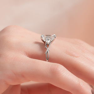 The Twig Set  With A 3 Carat Emerald 14K White Gold Moissanite