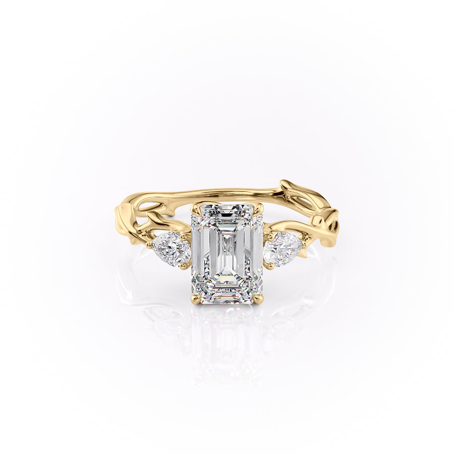 The Twig Set  With A 4 Carat Emerald 18K Yellow Gold Moissanite