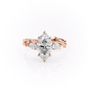 The Three Stone Twig Set  With A 5 Carat Marquise 14K Rose Gold Moissanite