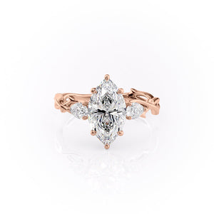 The Twig Set  With A 3 Carat Marquise 14K Rose Gold Moissanite