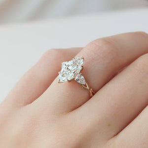 The Three Stone Twig Set  With A 1 Carat Marquise 14K Rose Gold Moissanite