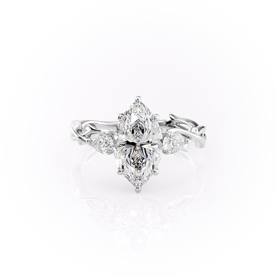 The Three Stone Twig Set  With A 1.5 Carat Marquise 14K White Gold Moissanite