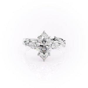 The Three Stone Twig Set  With A 1.5 Carat Marquise 14K White Gold Moissanite