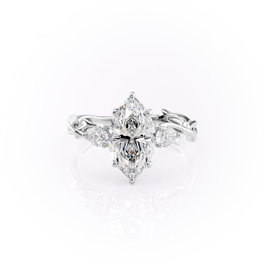 The Twig Set  With A 2.5 Carat Marquise 14K White Gold Moissanite
