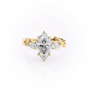 The Twig Set  With A 3 Carat Marquise 18K Yellow Gold Moissanite