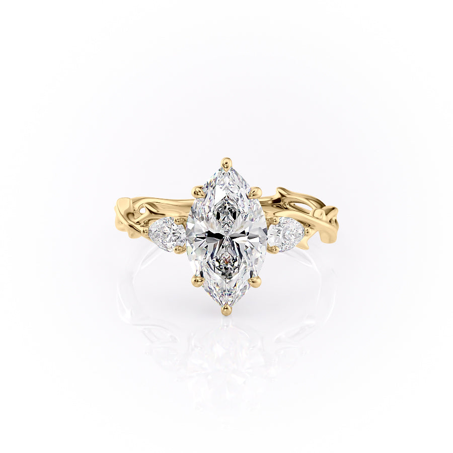 The Twig Set  With A 3.5 Carat Marquise 18K Yellow Gold Moissanite
