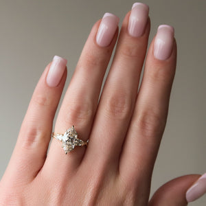 The Three Stone Twig Set With A 1 Carat Marquise 18K Yellow Gold Lab Diamond
