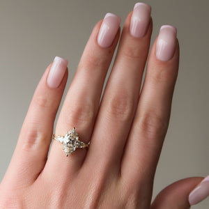 The Twig Set  With A 3 Carat Marquise 18K Yellow Gold Moissanite