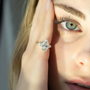The Three Stone Twig Set  With A 2.5 Carat Marquise 18K Yellow Gold Moissanite