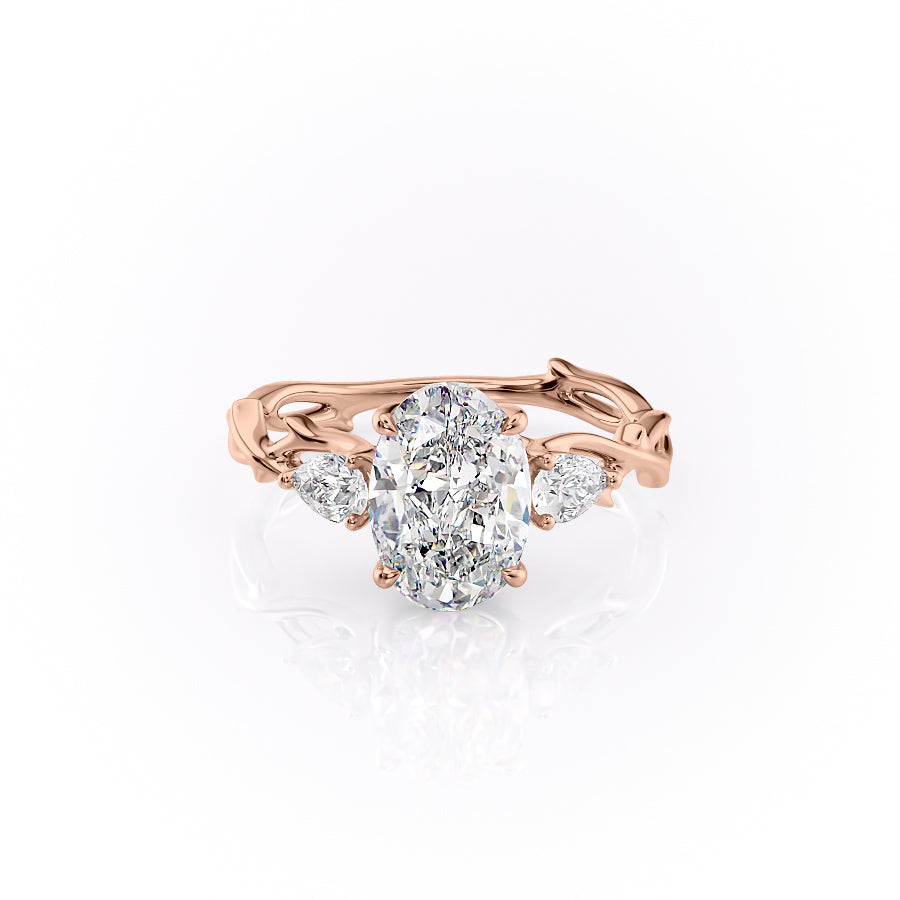 The Twig Set  With A 5 Carat Oval 14K Rose Gold Moissanite