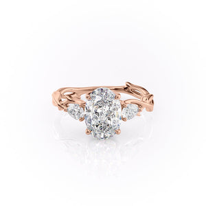 The Twig Set  With A 3.5 Carat Oval 14K Rose Gold Moissanite