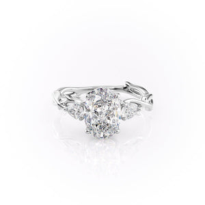The Twig Set  With A 3 Carat Oval 18K White Gold Moissanite