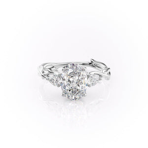 The Three Stone Twig Set  With A 1.5 Carat Oval 14K White Gold Moissanite