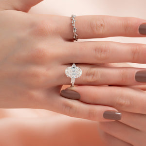 The Three Stone Twig Set  With A 1 Carat Oval 14K White Gold Moissanite