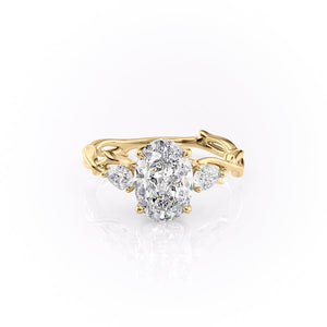 The Twig Set  With A 3 Carat Oval 14K Yellow Gold Moissanite