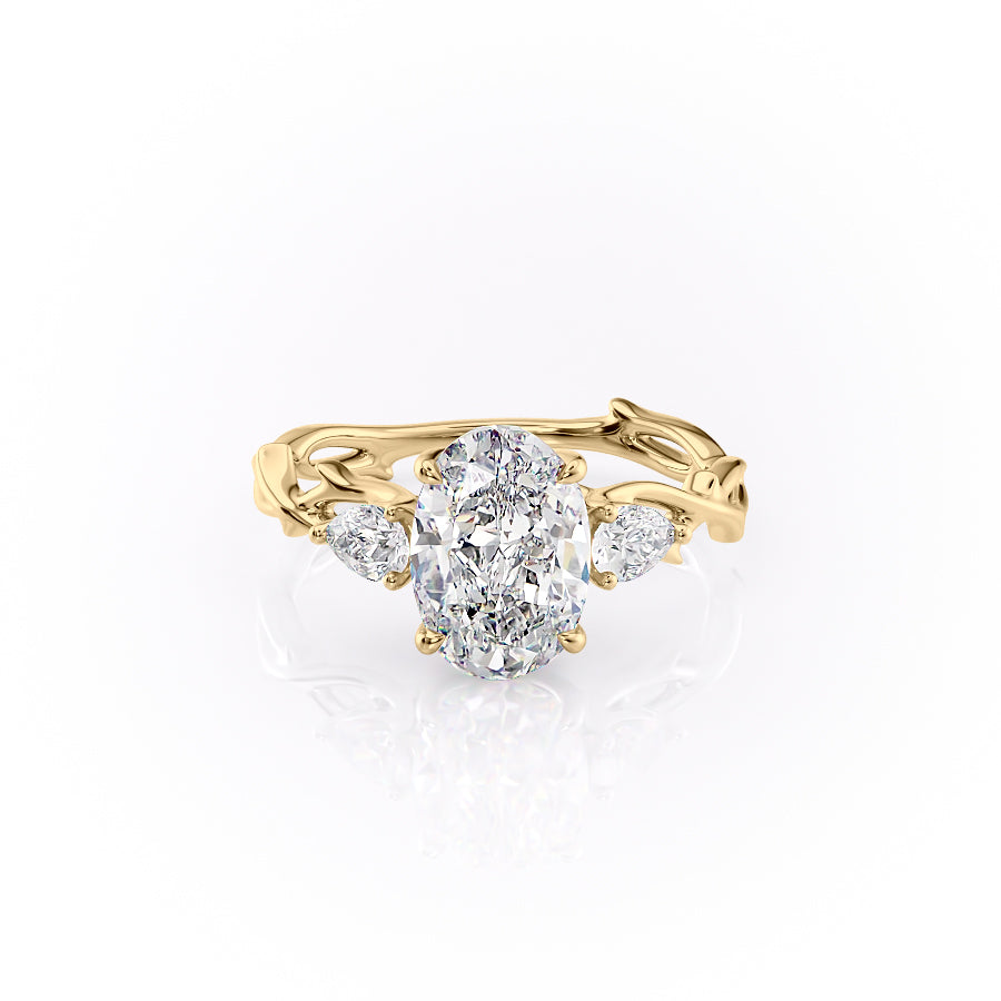 The Twig Set  With A 2 Carat Oval 18K Yellow Gold Moissanite