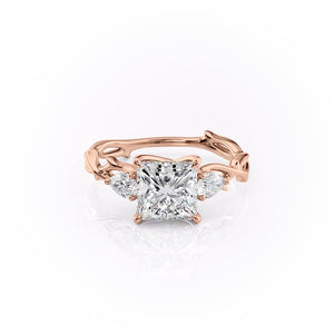 The Three Stone Twig Set  With A 4.5 Carat Princess 14K Rose Gold Moissanite