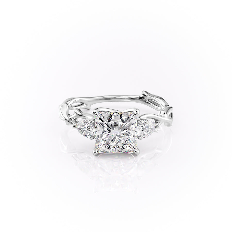 The Twig Set  With A 2.5 Carat Princess 18K White Gold Moissanite