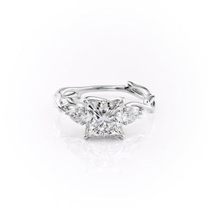The Three Stone Twig Set  With A 3 Carat Princess 14K White Gold Moissanite