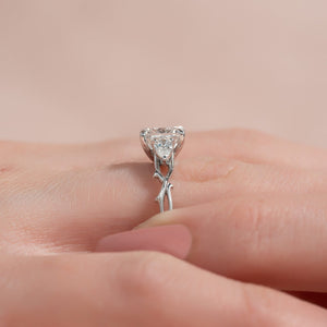 The Three Stone Twig Set  With A 1.5 Carat Princess 14K White Gold Moissanite