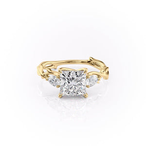 The Three Stone Twig Set  With A 2.5 Carat Princess 18K Yellow Gold Moissanite