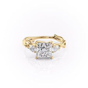 The Twig Set  With A 4.5 Carat Princess 14K Yellow Gold Moissanite