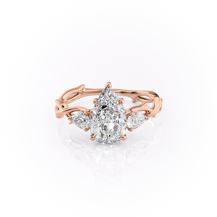 The Twig Set  With A 2.5 Carat Pear 14K Rose Gold Moissanite