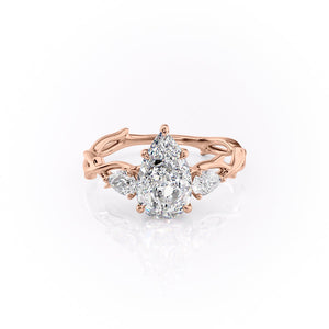 The Twig Set  With A 2.5 Carat Pear 14K Rose Gold Moissanite