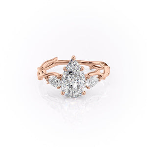 The Three Stone Twig Set  With A 3 Carat Pear 14K Rose Gold Moissanite