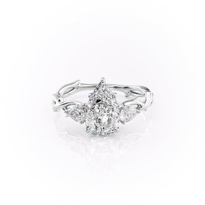 The Three Stone Twig Set  With A 2 Carat Pear 18K White Gold Moissanite