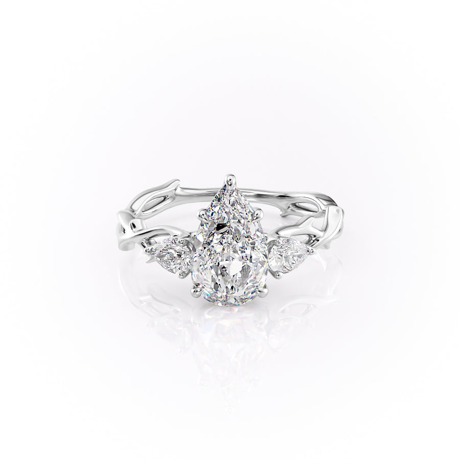The Twig Set  With A 1 Carat Pear 14K White Gold Moissanite