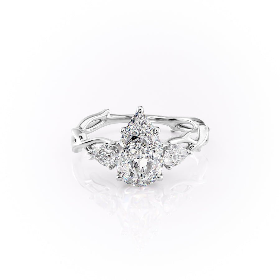 The Three Stone Twig Set  With A 2.5 Carat Pear 14K White Gold Moissanite