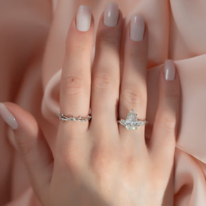 The Three Stone Twig Set  With A 1 Carat Pear 14K White Gold Moissanite
